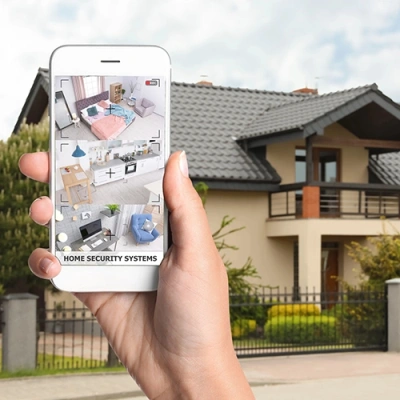 Duluth vivint phone display of cctv live feed in front of a house